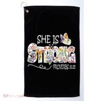 She Is Strong Proverbs 31:25 Bible Verse Golf Towel thumb 0