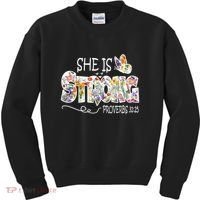 She Is Strong Proverbs 31:25 Bible Verse Kids Sweatshirt thumb 0