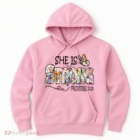 She Is Strong Proverbs 31:25 Bible Verse Hoodie thumb 0