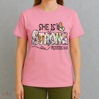 She Is Strong Proverbs 31:25 Bible Verse T-Shirt thumb 4