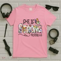 She Is Strong Proverbs 31:25 Bible Verse T-Shirt thumb 5