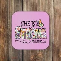 She Is Strong Proverbs 31:25 Bible Verse Coaster thumb 0