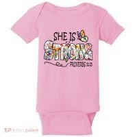 She Is Strong Proverbs 31:25 Bible Verse Baby Bodysuit thumb 0