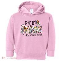 She Is Strong Proverbs 31:25 Bible Verse Toddler Hoodie thumb 0