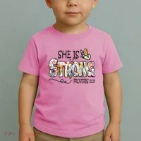 She Is Strong Proverbs 31:25 Bible Verse Toddler T-Shirt thumb 2