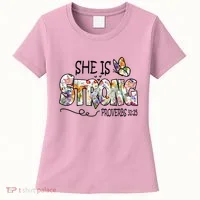 She Is Strong Proverbs 31:25 Bible Verse Women's T-Shirt thumb 0