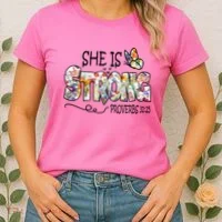 She Is Strong Proverbs 31:25 Bible Verse Women's T-Shirt thumb 2