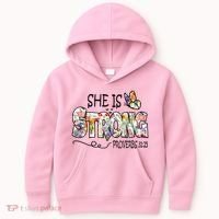She Is Strong Proverbs 31:25 Bible Verse Kids Hoodie thumb 0