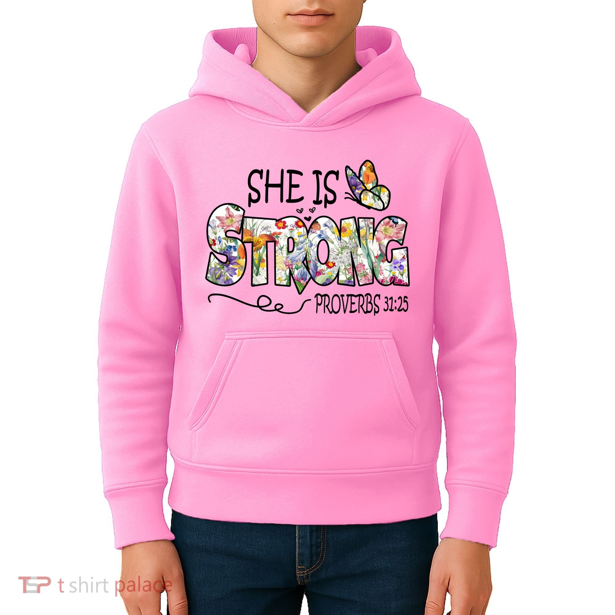 She Is Strong Proverbs 31:25 Bible Verse Kids Hoodie