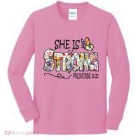 She Is Strong Proverbs 31:25 Bible Verse Kids Long Sleeve Shirt thumb 0