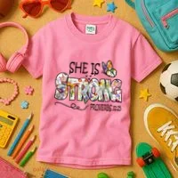 She Is Strong Proverbs 31:25 Bible Verse Kids T-Shirt thumb 3