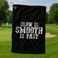 Slow Is Smooth Is Faster Precise Deliberate Controlled Golf Towel thumb 1