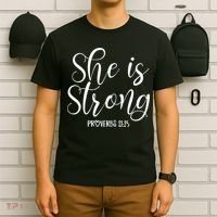 She Is Strong Proverbs 31 25 Gifts Christian Scripture T-Shirt thumb 6