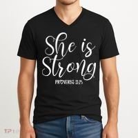 She Is Strong Proverbs 31 25 Gifts Christian Scripture V-Neck T-Shirt thumb 2