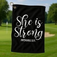 She Is Strong Proverbs 31 25 Gifts Christian Scripture Golf Towel thumb 1