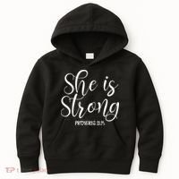 She Is Strong Proverbs 31 25 Gifts Christian Scripture Kids Hoodie thumb 0