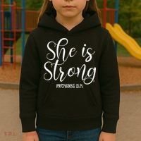 She Is Strong Proverbs 31 25 Gifts Christian Scripture Kids Hoodie thumb 3