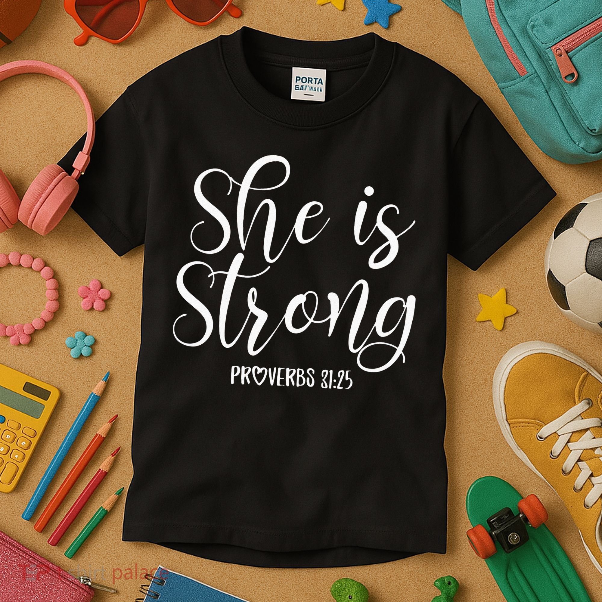 She Is Strong Proverbs 31 25 Gifts Christian Scripture Kids T-Shirt
