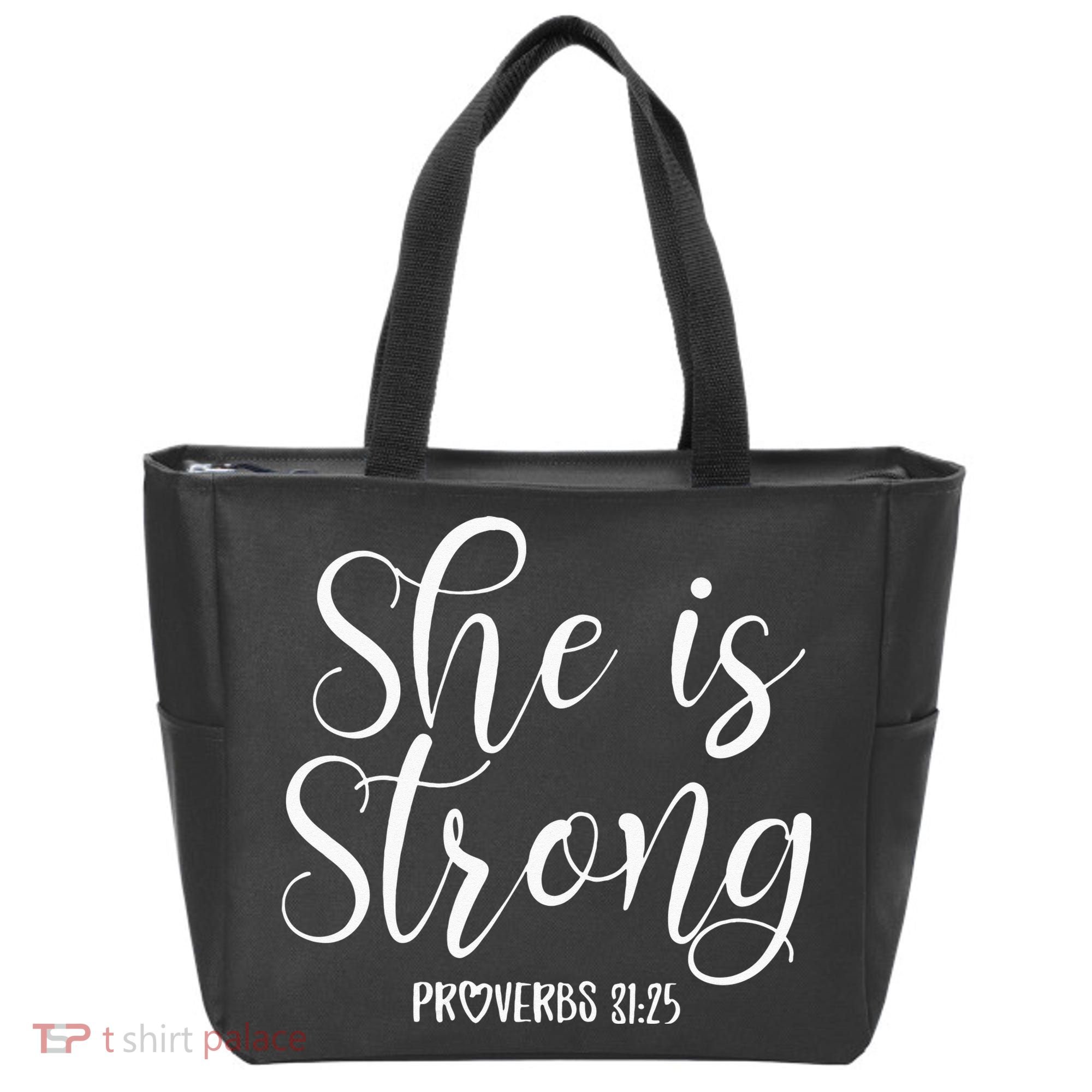 She Is Strong Proverbs 31 25 Gifts Christian Scripture Tote Bag