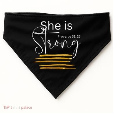 She Is Strong Proverbs 3125 Bible Verse Slogan Western Cross USA-Made Doggie Bandana