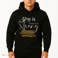She Is Strong Proverbs 3125 Bible Verse Slogan Western Cross Hoodie thumb 2