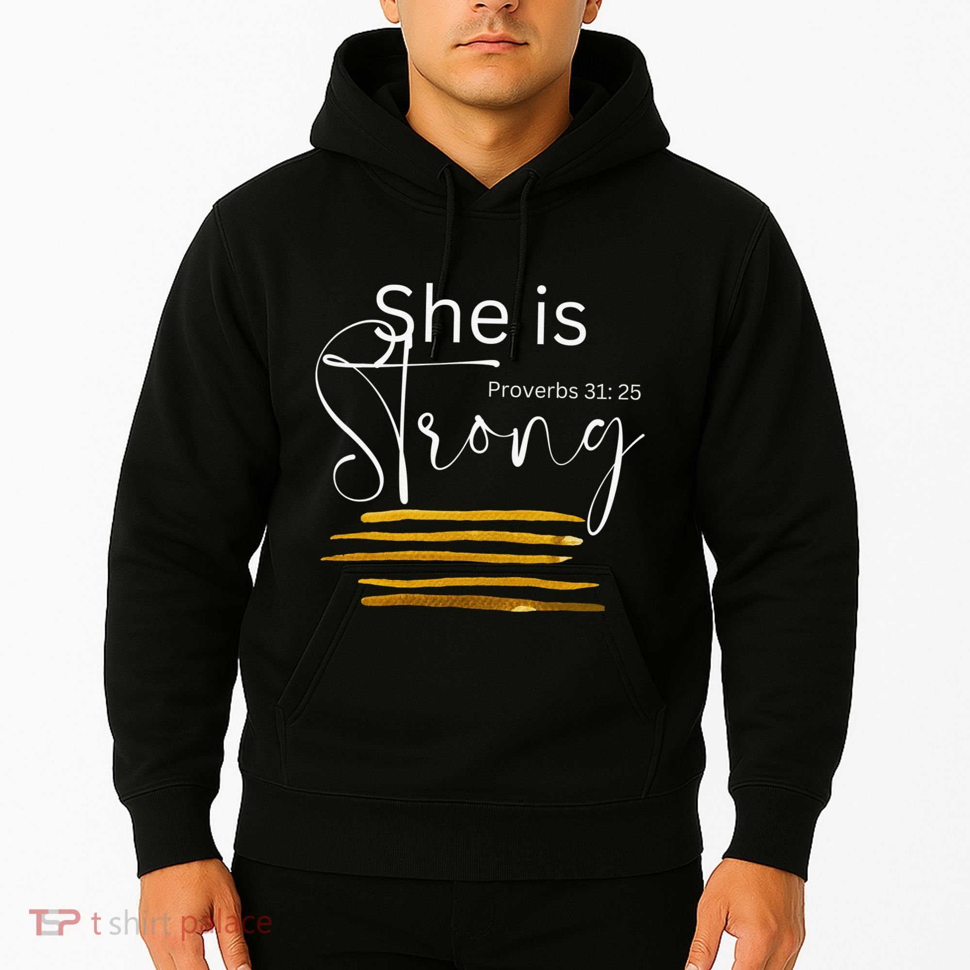 She Is Strong Proverbs 3125 Bible Verse Slogan Western Cross Hoodie