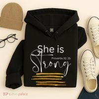She Is Strong Proverbs 3125 Bible Verse Slogan Western Cross Hoodie thumb 4