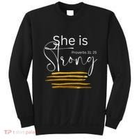 She Is Strong Proverbs 3125 Bible Verse Slogan Western Cross Sweatshirt thumb 0