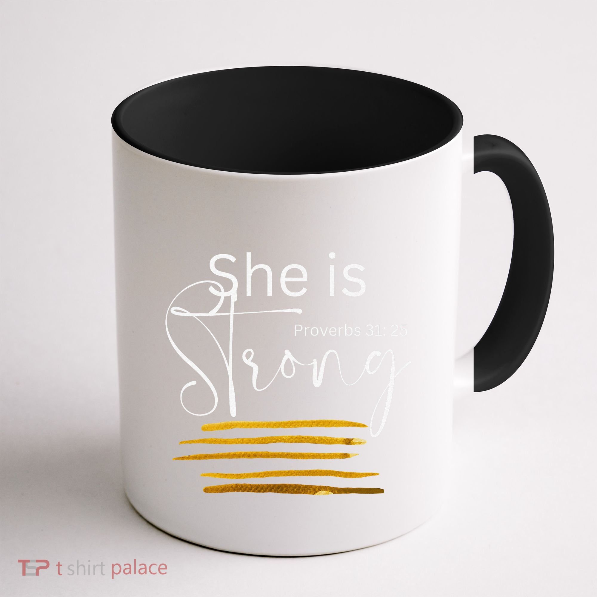 She Is Strong Proverbs 3125 Bible Verse Slogan Western Cross Coffee Mug