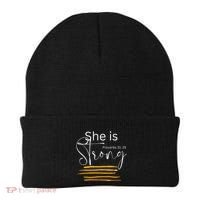 She Is Strong Proverbs 3125 Bible Verse Slogan Western Cross Beanie thumb 0