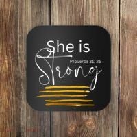 She Is Strong Proverbs 3125 Bible Verse Slogan Western Cross Coaster thumb 0