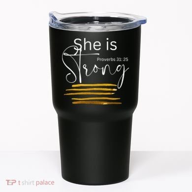 She Is Strong Proverbs 3125 Bible Verse Slogan Western Cross Tumbler