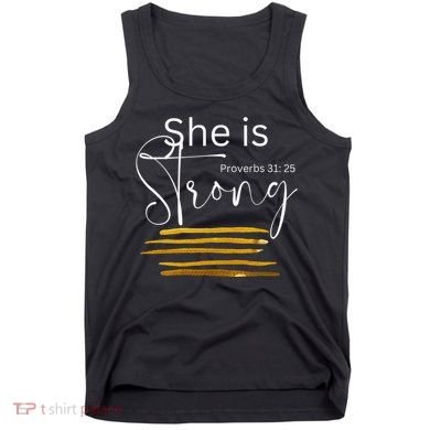 She Is Strong Proverbs 3125 Bible Verse Slogan Western Cross Tank Top