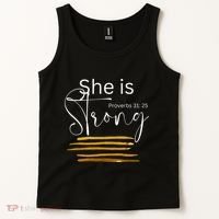 She Is Strong Proverbs 3125 Bible Verse Slogan Western Cross Tank Top thumb 2