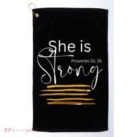 She Is Strong Proverbs 3125 Bible Verse Slogan Western Cross Golf Towel thumb 0