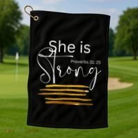 She Is Strong Proverbs 3125 Bible Verse Slogan Western Cross Golf Towel thumb 1