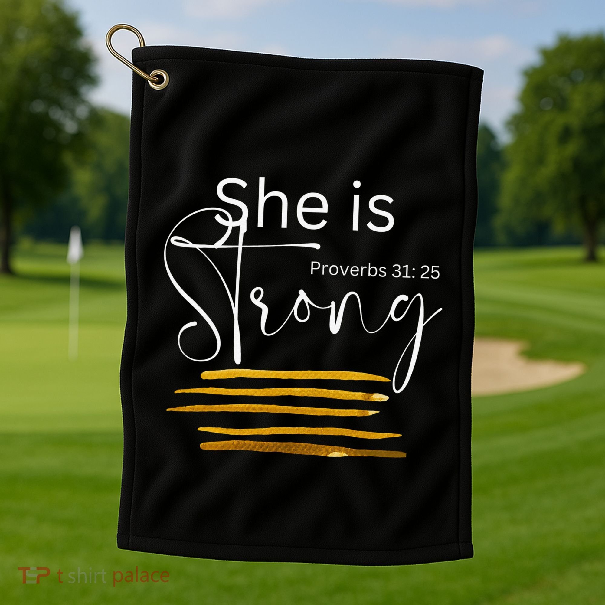 She Is Strong Proverbs 3125 Bible Verse Slogan Western Cross Golf Towel
