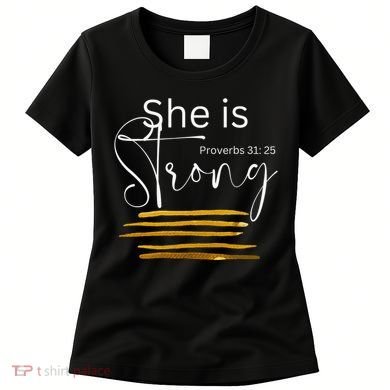 She Is Strong Proverbs 3125 Bible Verse Slogan Western Cross Women's T-Shirt