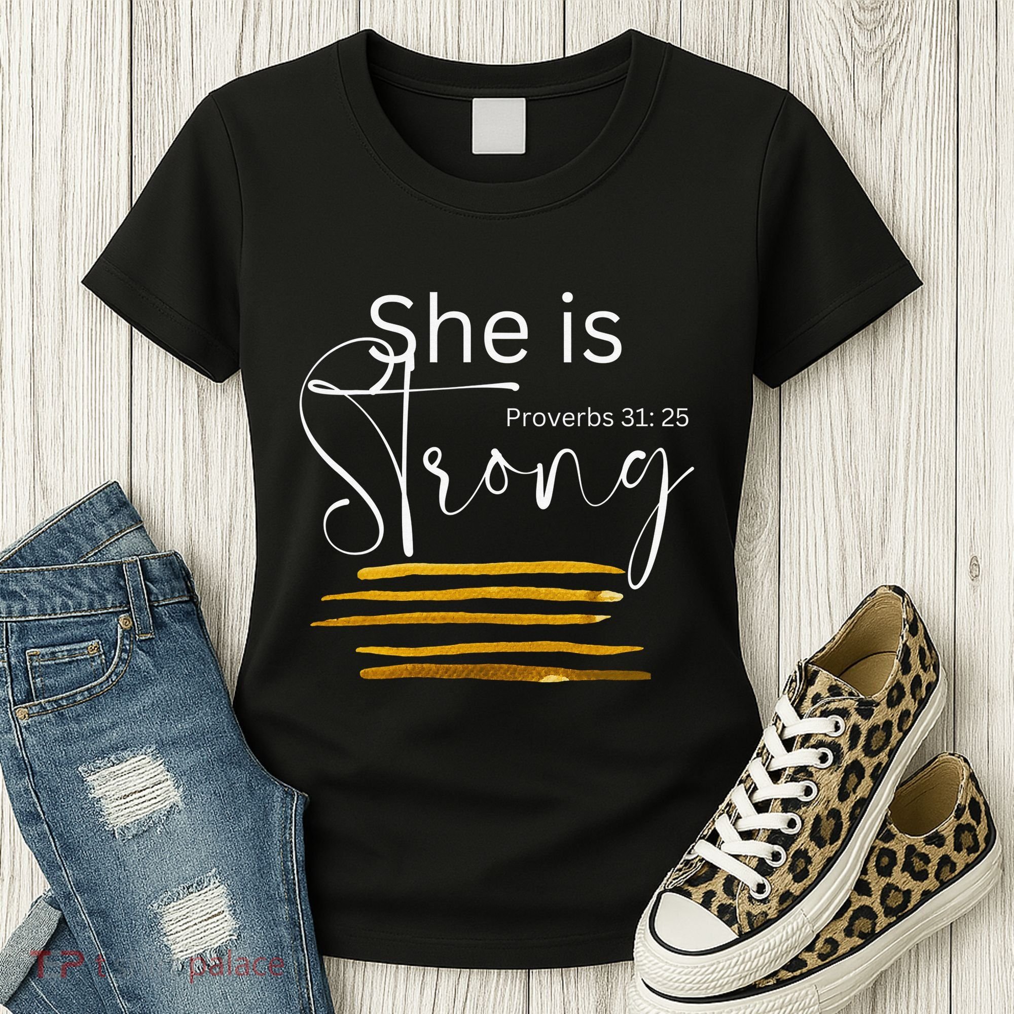 She Is Strong Proverbs 3125 Bible Verse Slogan Western Cross Women's T-Shirt