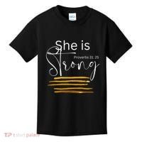 She Is Strong Proverbs 3125 Bible Verse Slogan Western Cross Kids T-Shirt thumb 0