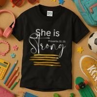 She Is Strong Proverbs 3125 Bible Verse Slogan Western Cross Kids T-Shirt thumb 3