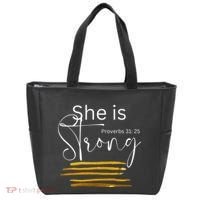 She Is Strong Proverbs 3125 Bible Verse Slogan Western Cross Tote Bag thumb 0