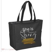 She Is Strong Proverbs 3125 Bible Verse Slogan Western Cross Tote Bag thumb 2