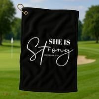 She Is Strong Christian Women Athlete Gym Workout Golf Towel thumb 1