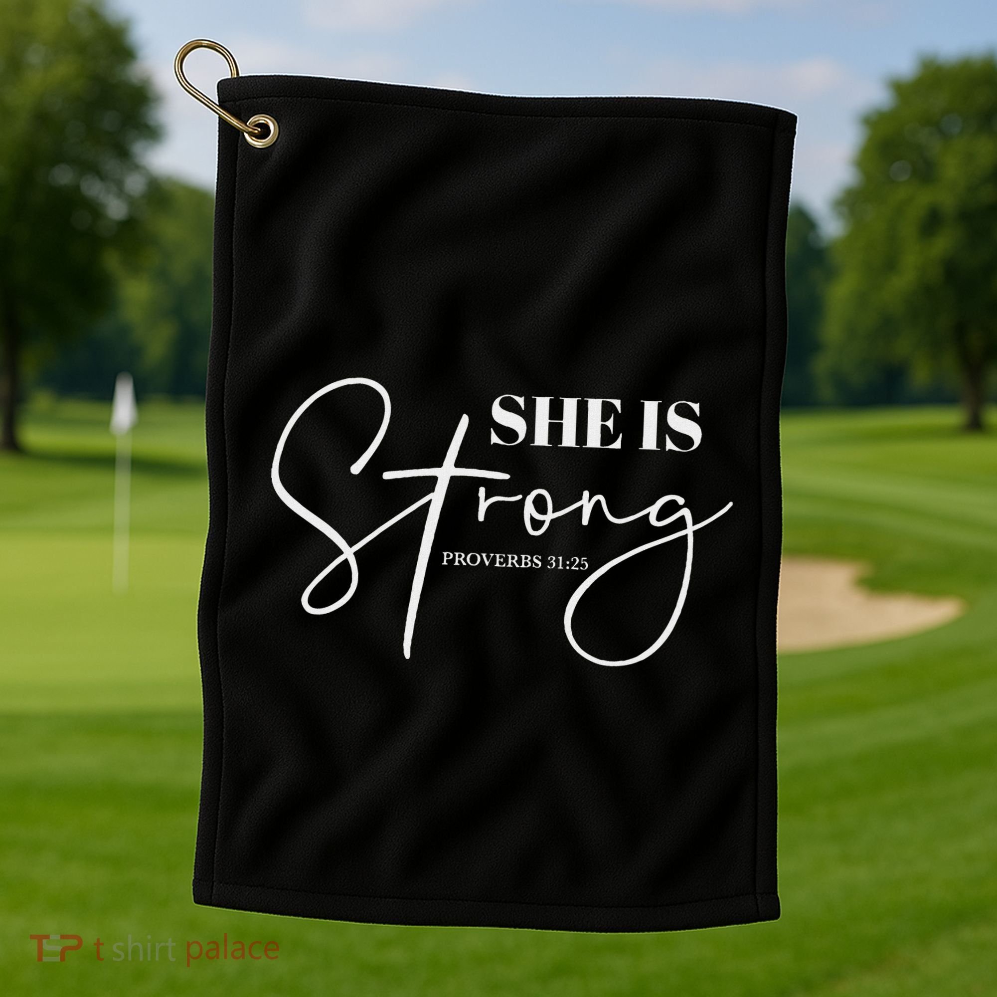 She Is Strong Christian Women Athlete Gym Workout Golf Towel
