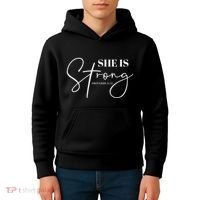 She Is Strong Christian Women Athlete Gym Workout Kids Hoodie thumb 4