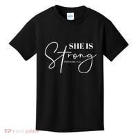 She Is Strong Christian Women Athlete Gym Workout Kids T-Shirt thumb 0