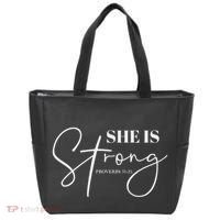 She Is Strong Christian Women Athlete Gym Workout Tote Bag thumb 0
