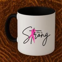 She Is Strong Breast Cancer Awareness Ribbon Coffee Mug thumb 2