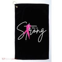 She Is Strong Breast Cancer Awareness Ribbon Golf Towel thumb 0